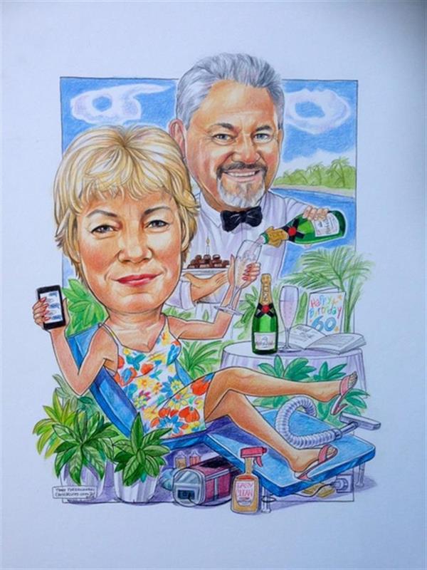 60th birthday and wedding anniversary caricature