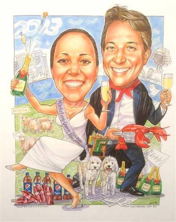 amous Chef and socialite wedding caricature