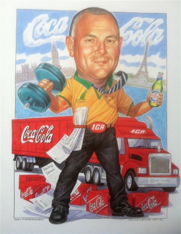 Coca Cola Amatil leaving gift caricature