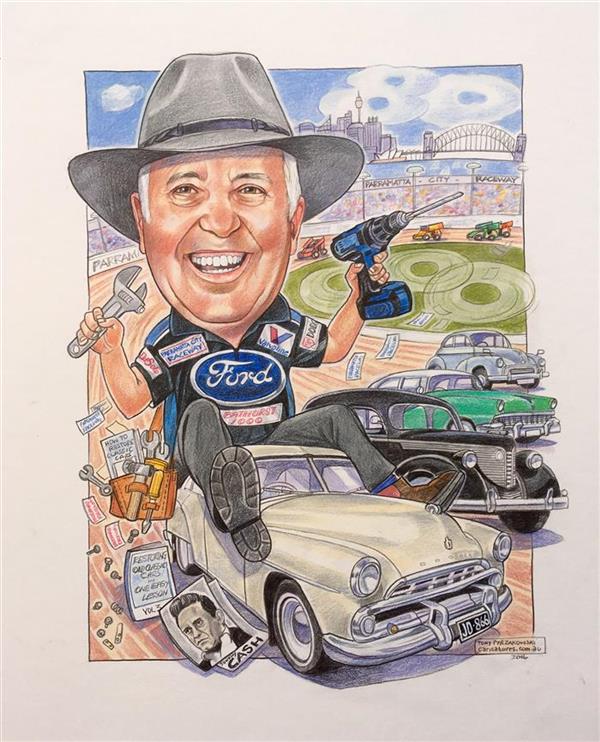 Ford man and his favourite cars on the parramatta spedway.