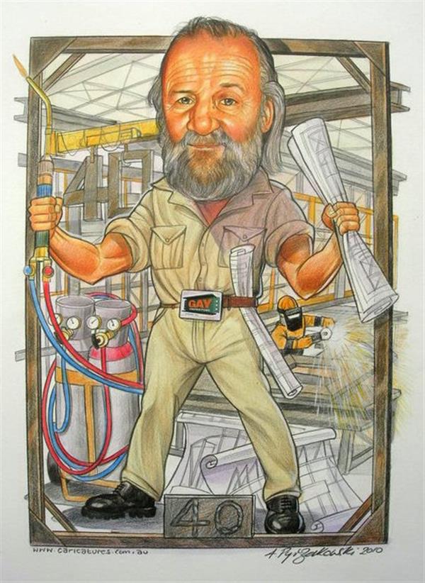 40 years with GAY steel production caricature