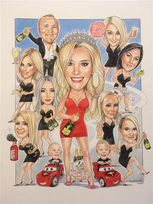 Laura's 30th birthday gift and her best girlfriends group caricature.