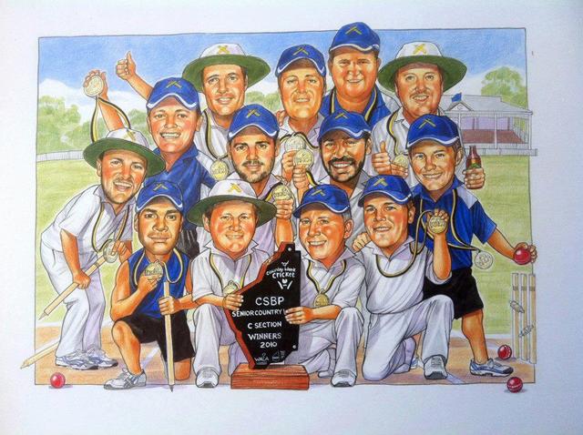 Seniors Cricket Team Group Caricature