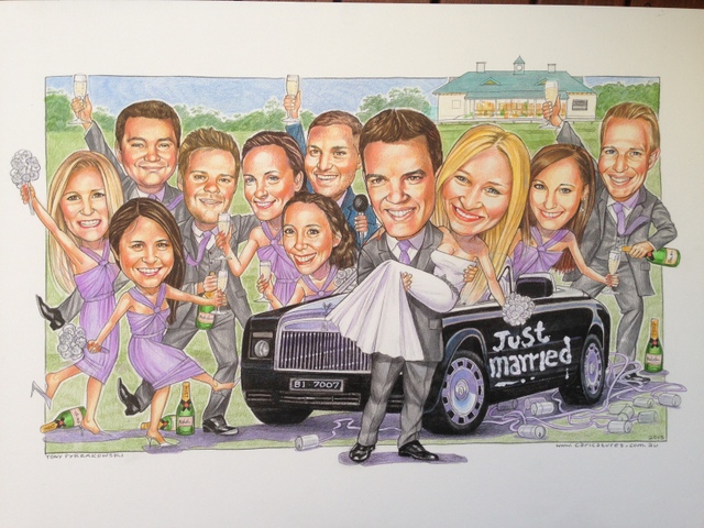 Wedding Party Group Caricature