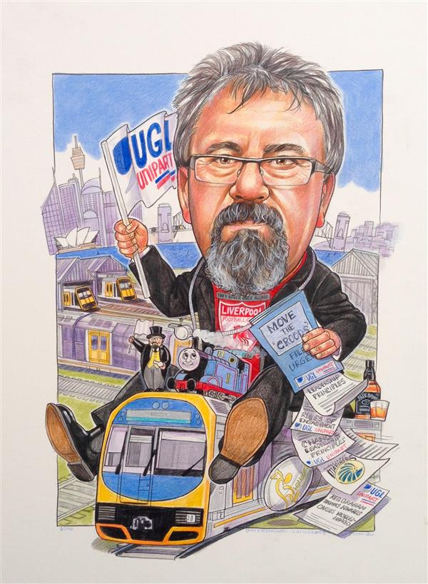 UGL-Unipart ,executive Train man leaving caricature