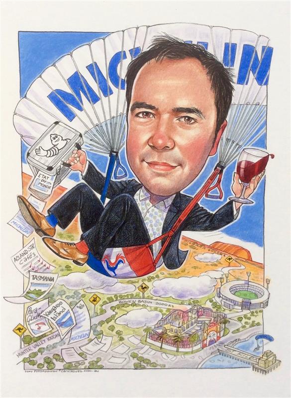 Michelin executive leaving gift caricature
