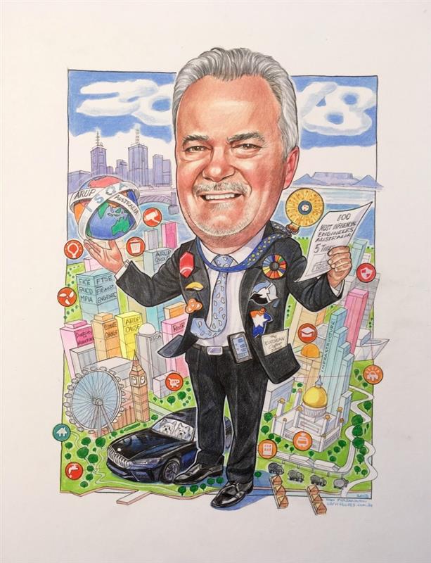 Legendary executive retirement caricature from ISCA