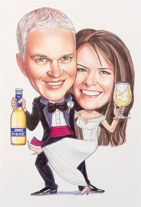 Wedding caricature to be used on Stubby Holders for the guests